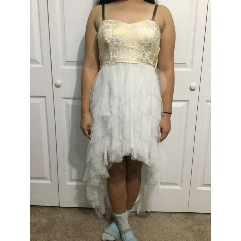 Prom/HC hi-low dress gold and white